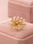 Opulent Sputnik & Pave Burst Cocktail Diamond Pearl Gold Ring