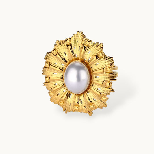 Baroque Sunburst Faux Pearl Gold-Plated Statement Ring