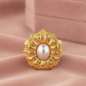 Baroque Sunburst Faux Pearl Gold-Plated Statement Ring