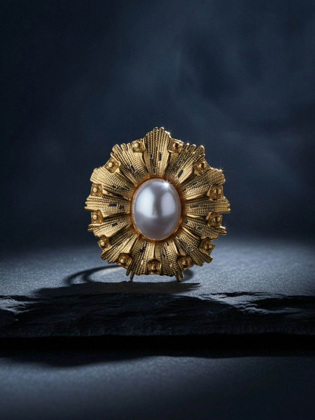 Baroque Sunburst Faux Pearl Gold-Plated Statement Ring