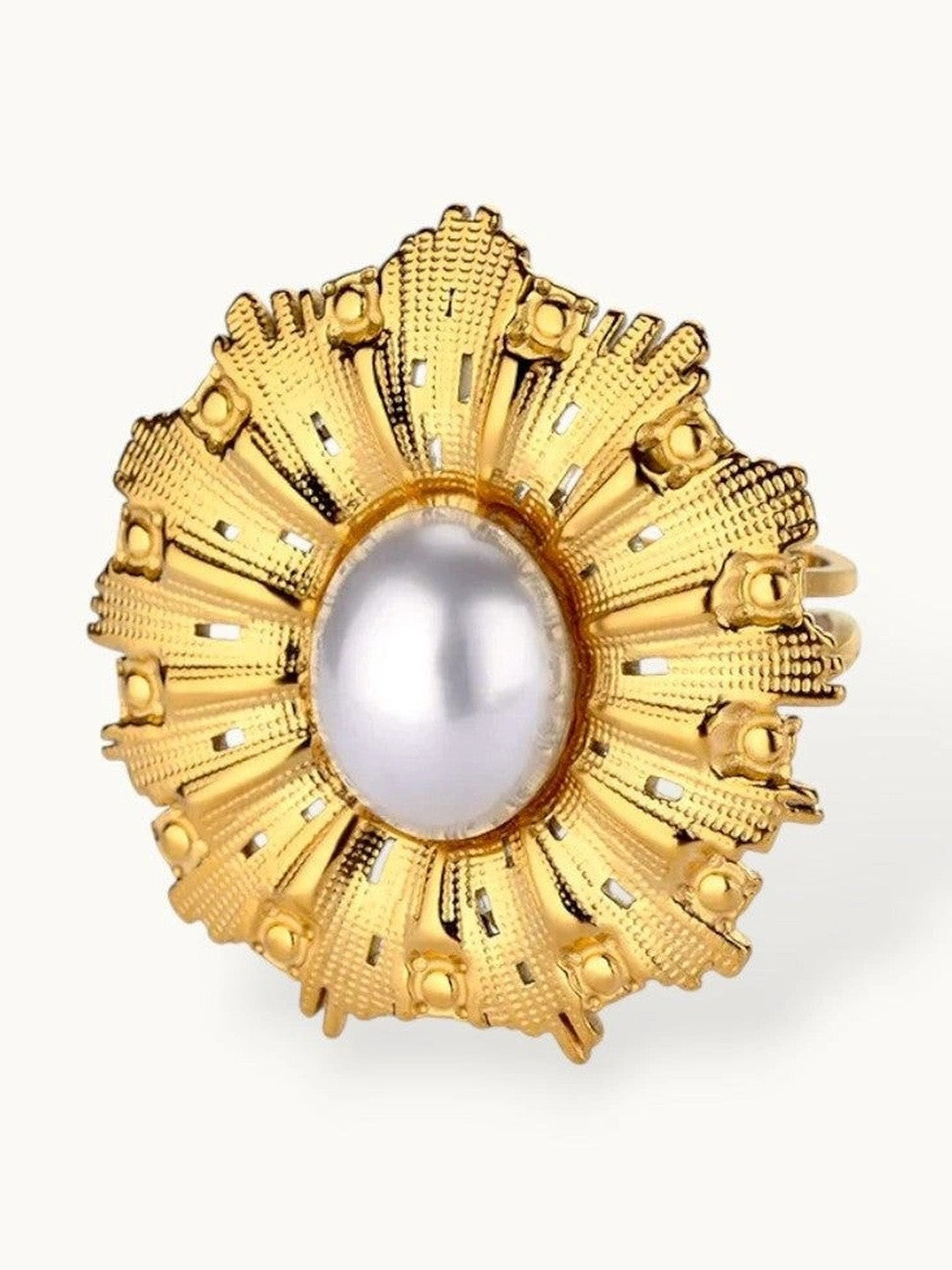 Baroque Sunburst Faux Pearl Gold-Plated Statement Ring