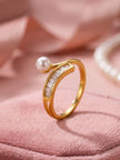Swirl Baguette & Solitaire Stackable Diamond Pearl Ring
