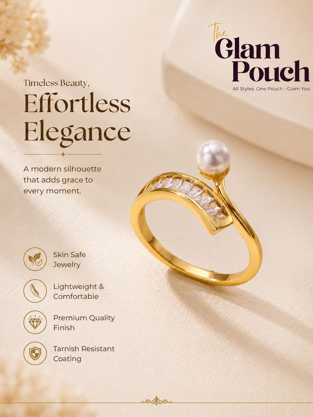 Swirl Baguette & Solitaire Stackable Diamond Pearl Ring