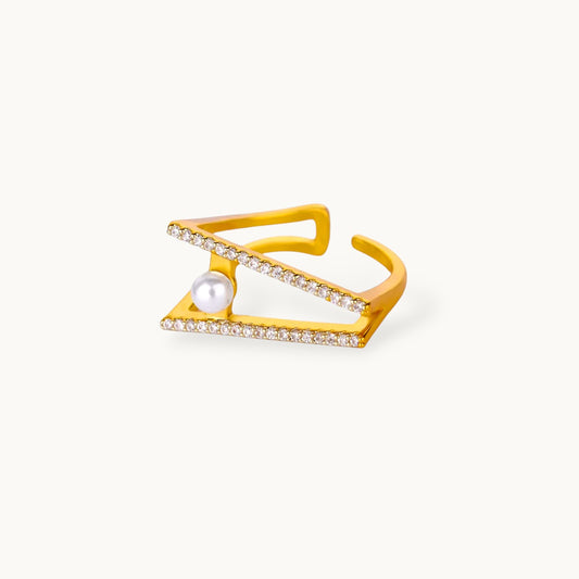 Geometric Pave Triangle & Pearl Stackable Ring
