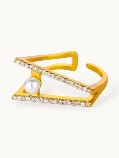 Geometric Pave Triangle & Pearl Stackable Ring