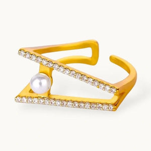 Geometric Pave Triangle & Pearl Stackable Ring