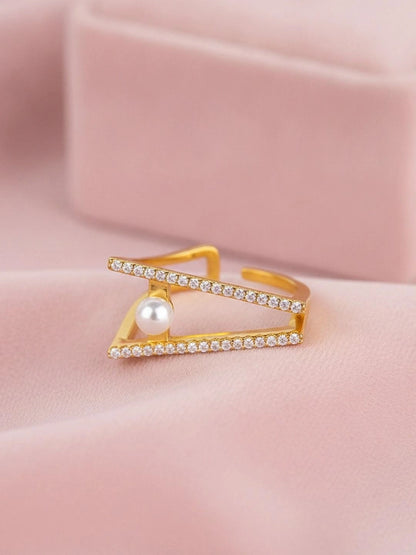 Geometric Pave Triangle & Pearl Stackable Ring