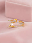 Geometric Pave Triangle & Pearl Stackable Ring