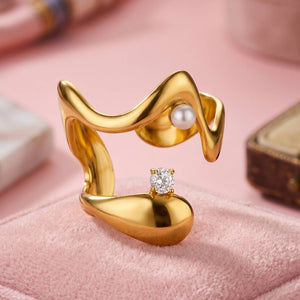 Wavy Abstract Open Solitaire Pearl Ring