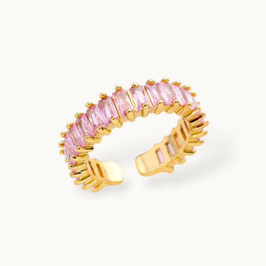 Luxe Rose Quartz Baguette Eternity Stackable Band Ring