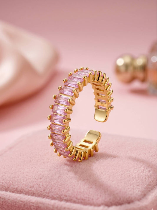 Luxe Rose Quartz Baguette Eternity Stackable Band Ring