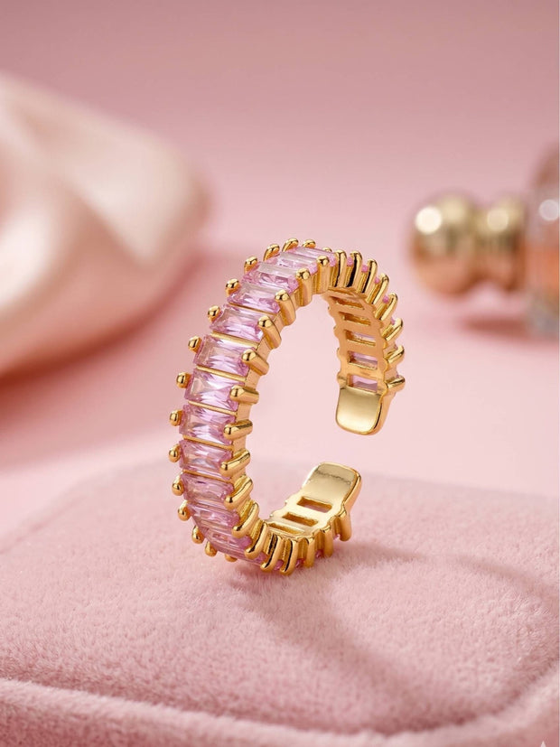 Luxe Rose Quartz Baguette Eternity Stackable Band Ring