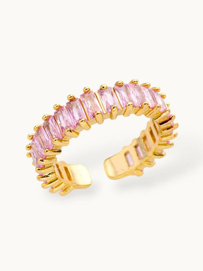 Luxe Rose Quartz Baguette Eternity Stackable Band Ring