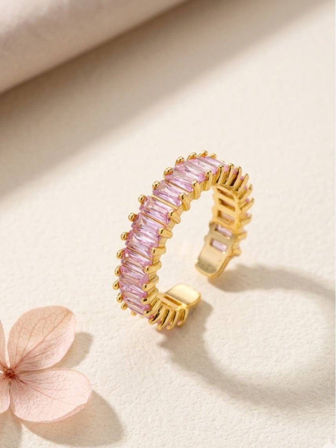 Luxe Rose Quartz Baguette Eternity Stackable Band Ring