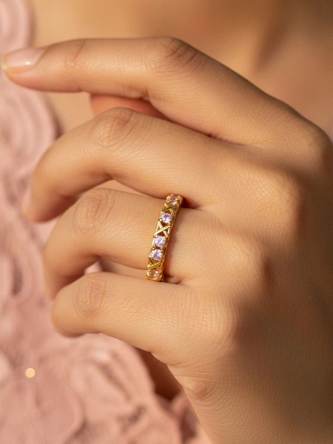 Geometric Pink Pave Eternity Stackable Band