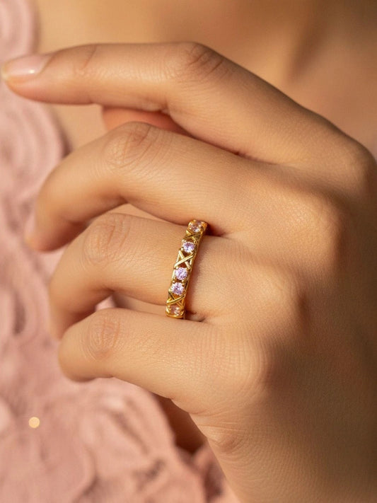 Geometric Pink Pave Eternity Stackable Band