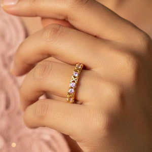 Geometric Pink Pave Eternity Stackable Band
