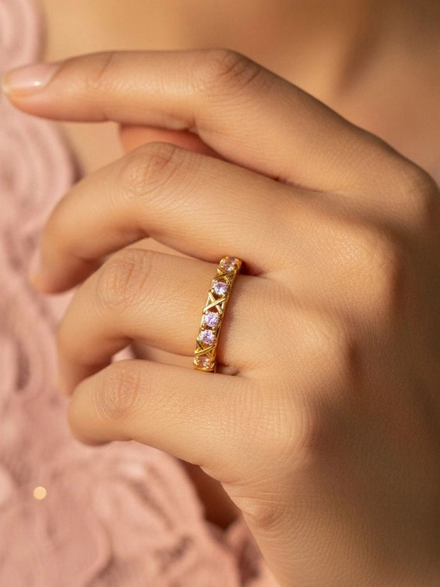 Geometric Pink Pave Eternity Stackable Band