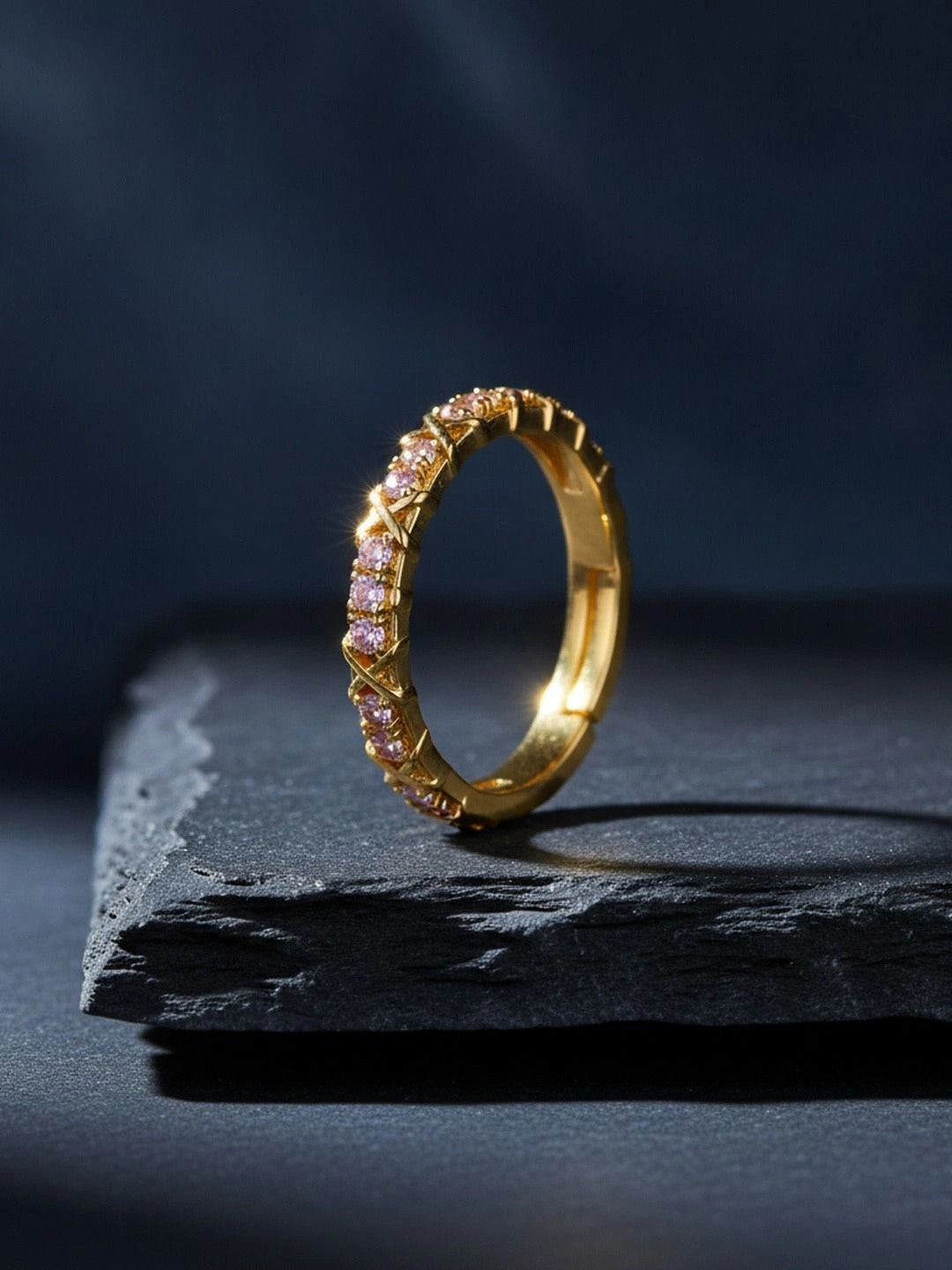 Geometric Pink Pave Eternity Stackable Band