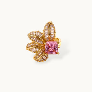 Dazzling Floral Pink Sapphire Gold Plated Diamond Ring