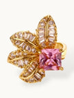 Dazzling Floral Pink Sapphire Gold Plated Diamond Ring