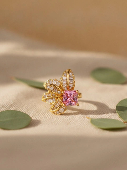 Dazzling Floral Pink Sapphire Gold Plated Diamond Ring