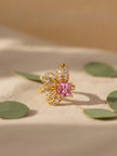 Dazzling Floral Pink Sapphire Gold Plated Diamond Ring