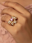 Dazzling Floral Pink Sapphire Gold Plated Diamond Ring