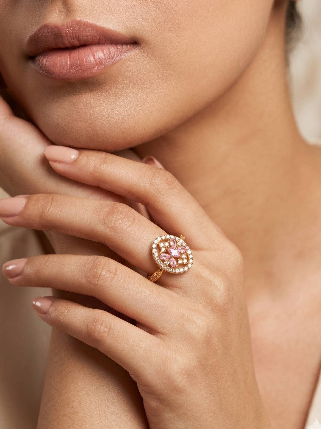 Pink Marquis Center Oval Pave Halo Diamond Ring