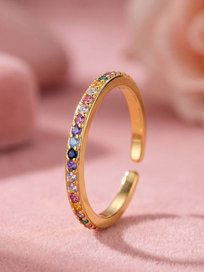 Vibrant Rainbow Pave Eternity Stackable Stone Band Ring