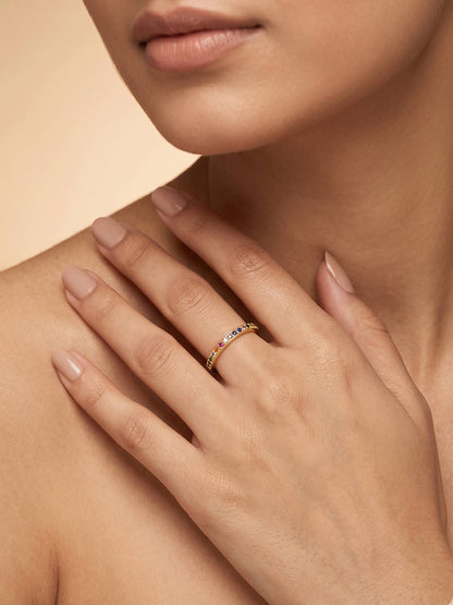 Vibrant Rainbow Pave Eternity Stackable Stone Band Ring