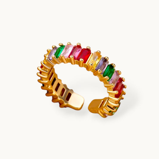 Baguette Vibrant Rainbow Stone's Stackable Gold Band