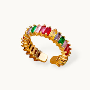 Baguette Vibrant Rainbow Stone's Stackable Gold Band