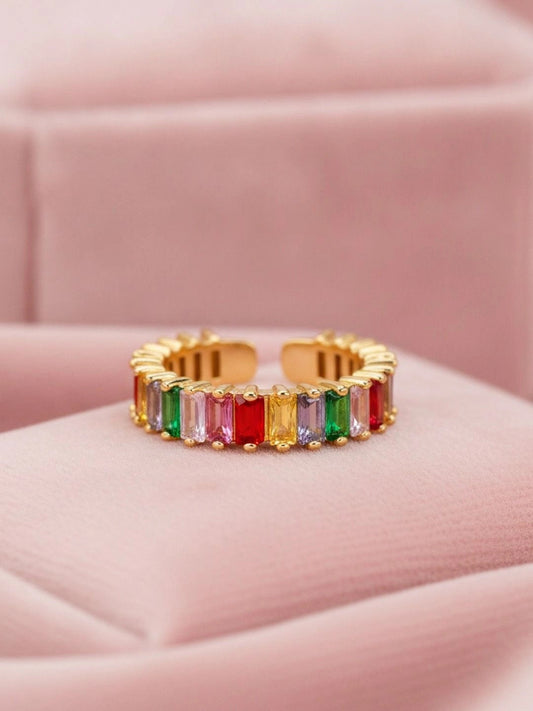 Baguette Vibrant Rainbow Stone's Stackable Gold Band
