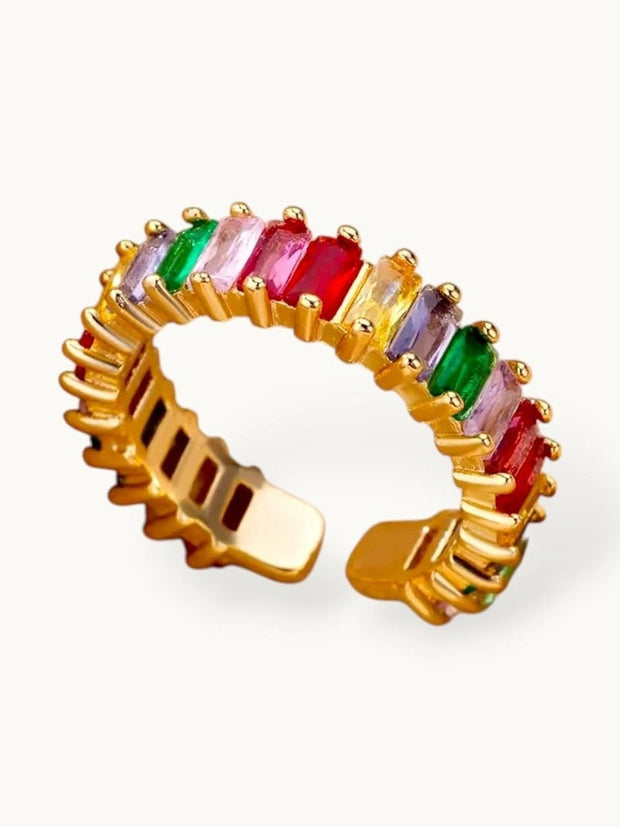 Baguette Vibrant Rainbow Stone's Stackable Gold Band