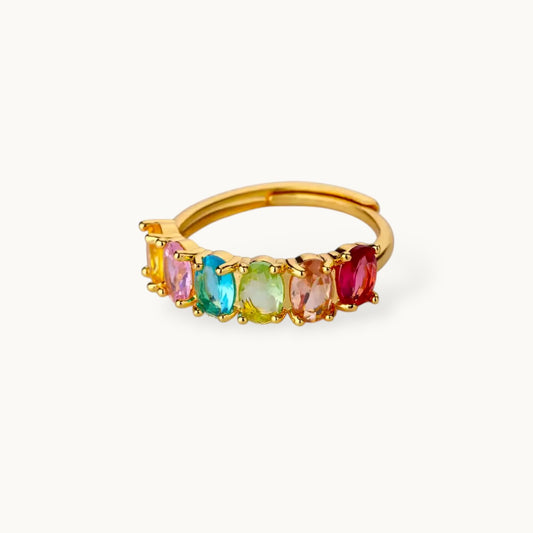 Vibrant Rainbow Stone's Eternity Stackable Gold Band