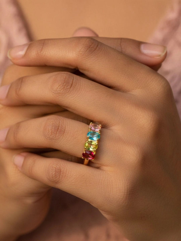 Vibrant Rainbow Stone's Eternity Stackable Gold Band