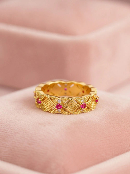 Bohemian Diamond Lattice Stackable Band Ruby Ring