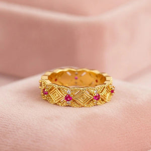 Bohemian Diamond Lattice Stackable Band Ruby Ring