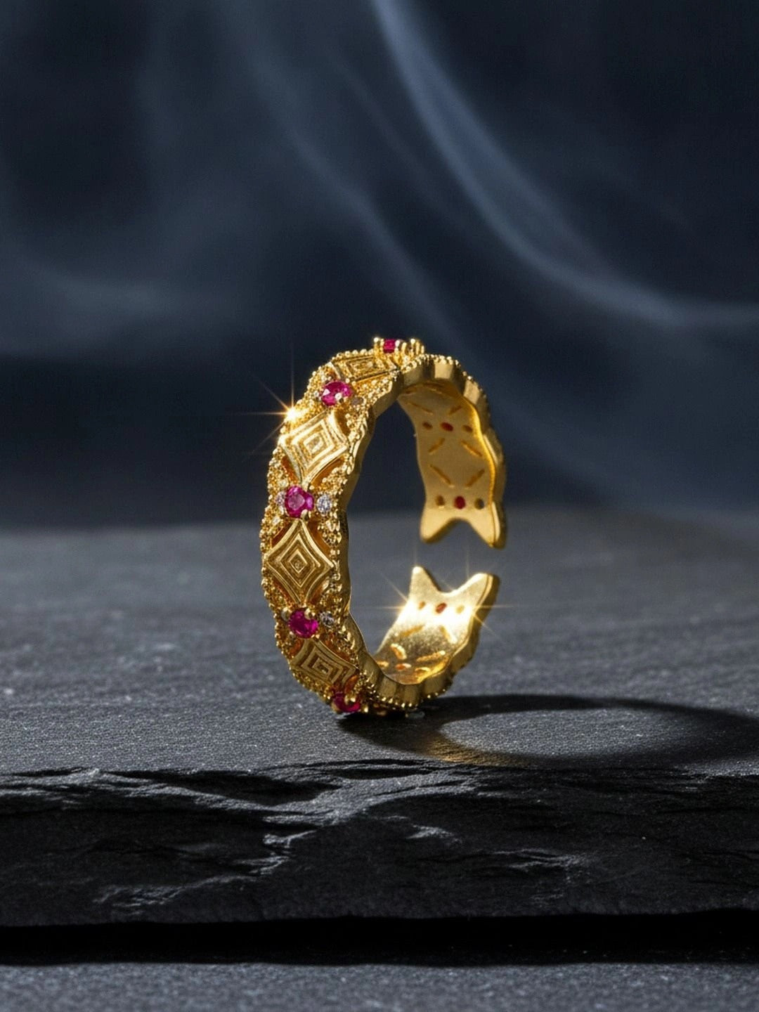 Bohemian Diamond Lattice Stackable Band Ruby Ring