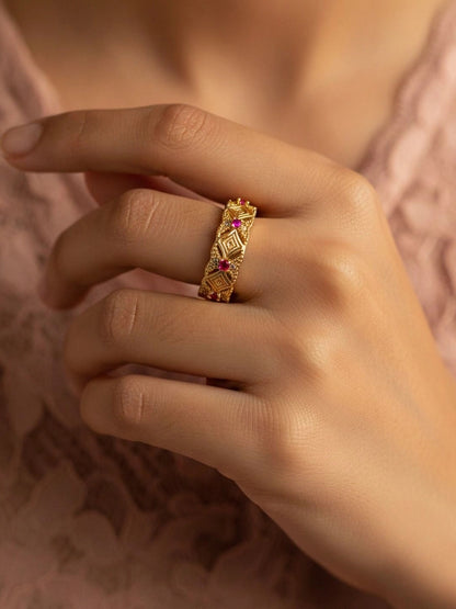 Bohemian Diamond Lattice Stackable Band Ruby Ring