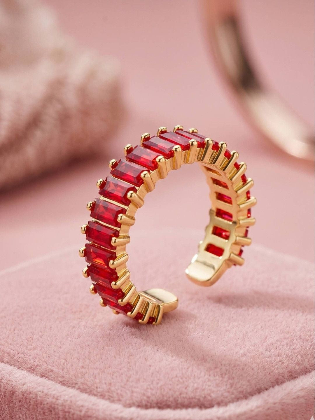 Luxe Ruby Stone Baguette Eternity Stackable Band Ring