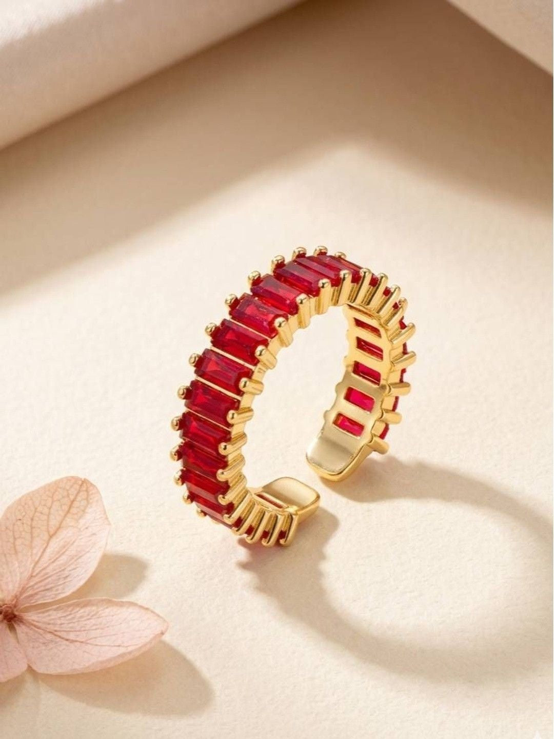 Luxe Ruby Stone Baguette Eternity Stackable Band Ring