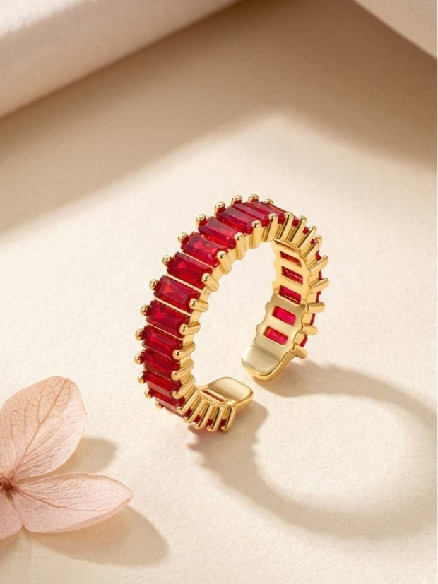 Luxe Ruby Stone Baguette Eternity Stackable Band Ring