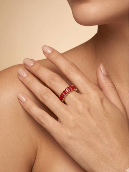 Luxe Ruby Stone Baguette Eternity Stackable Band Ring