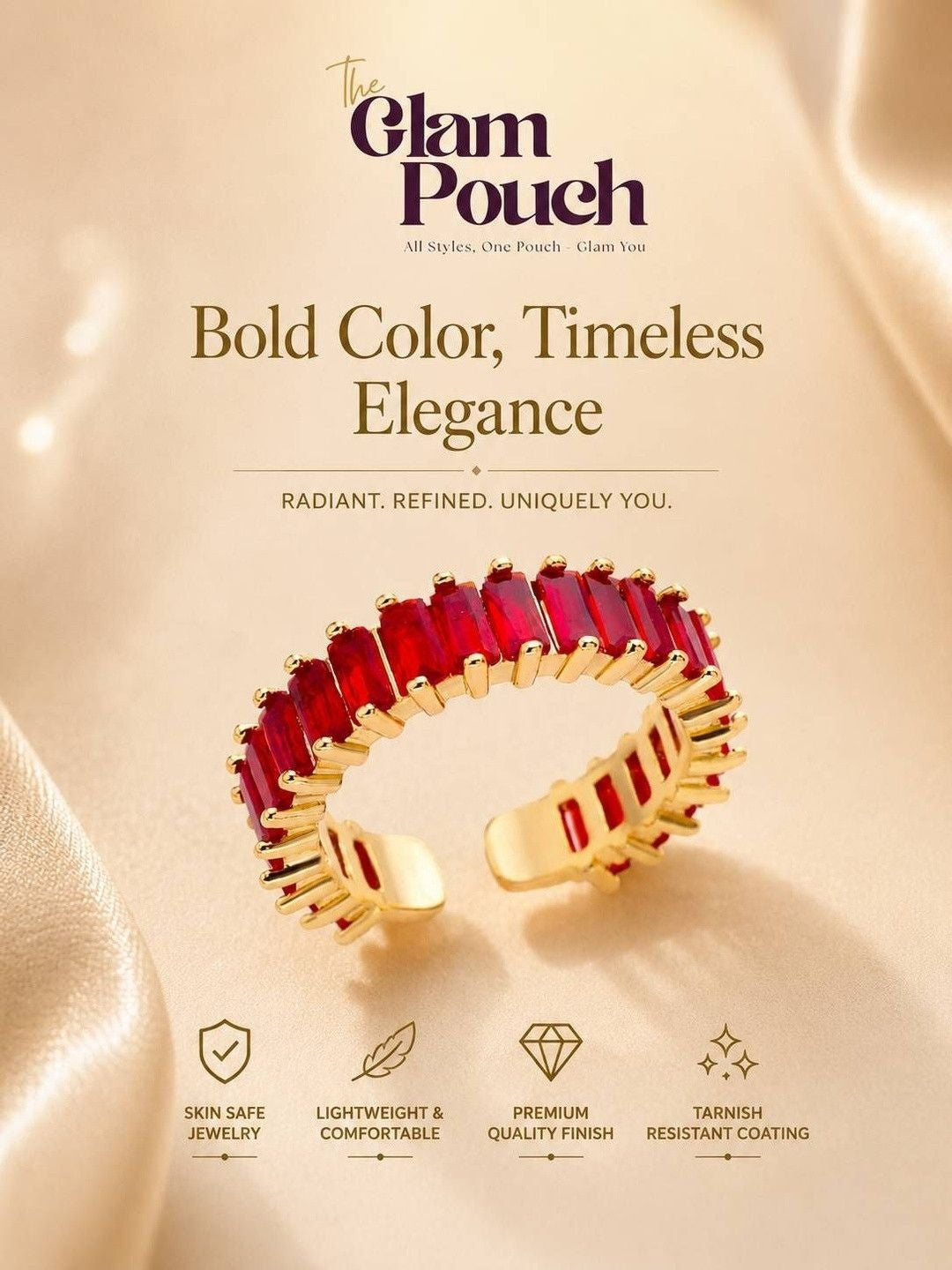 Luxe Ruby Stone Baguette Eternity Stackable Band Ring