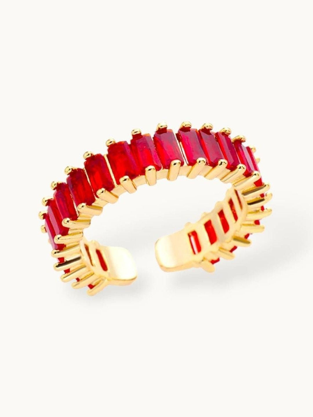 Luxe Ruby Stone Baguette Eternity Stackable Band Ring