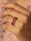 Opulent Oval Halo Stackable Gold Band Ruby Ring