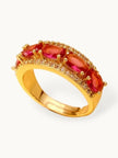 Opulent Oval Halo Stackable Gold Band Ruby Ring