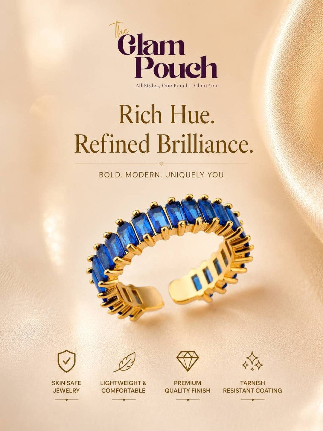 Luxe Sapphire Baguette Eternity Stackable Gold Band Ring